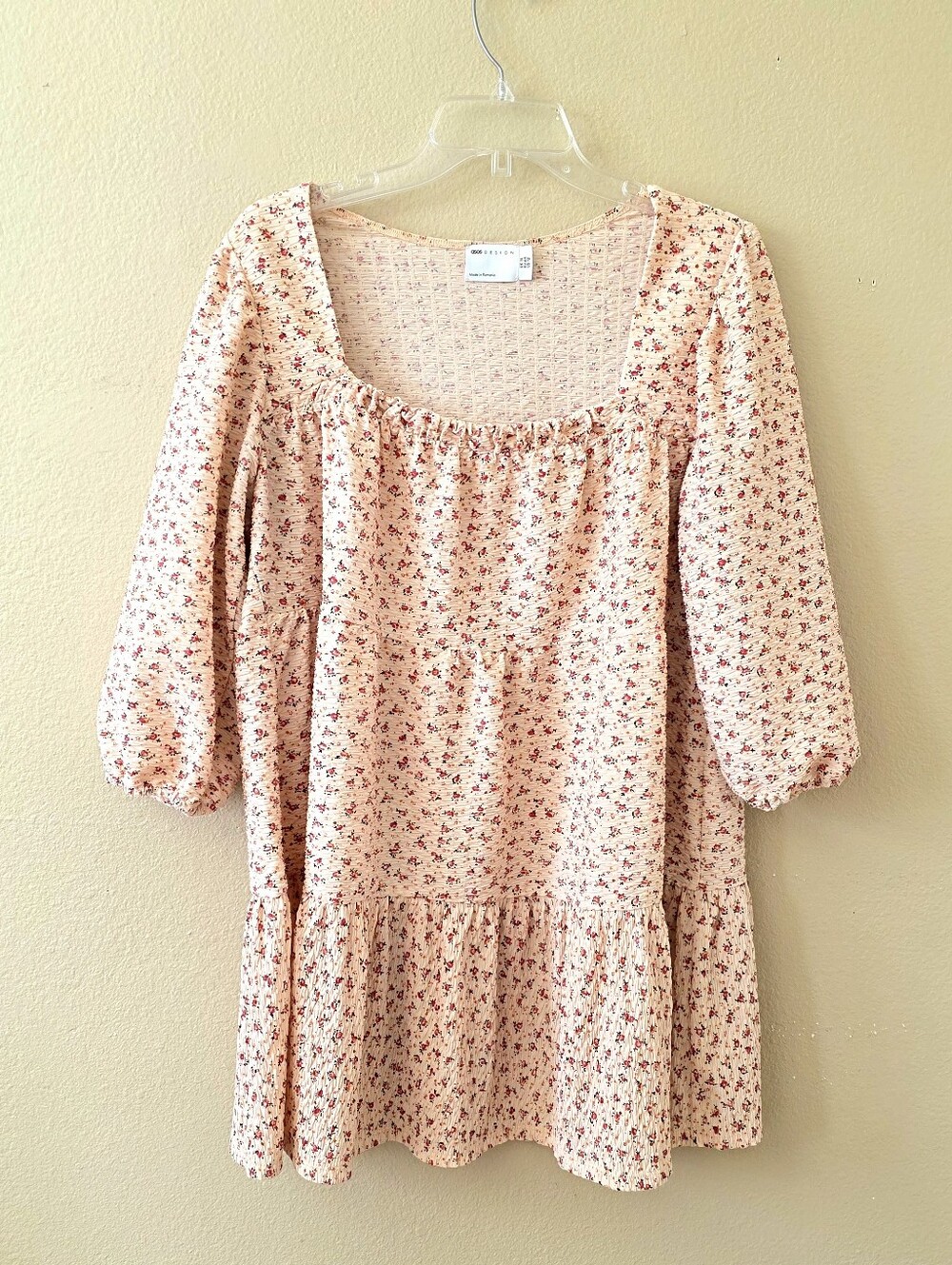 ASOS Womens Pink Floral Babydoll Square Neck Mini Dress - Size 12